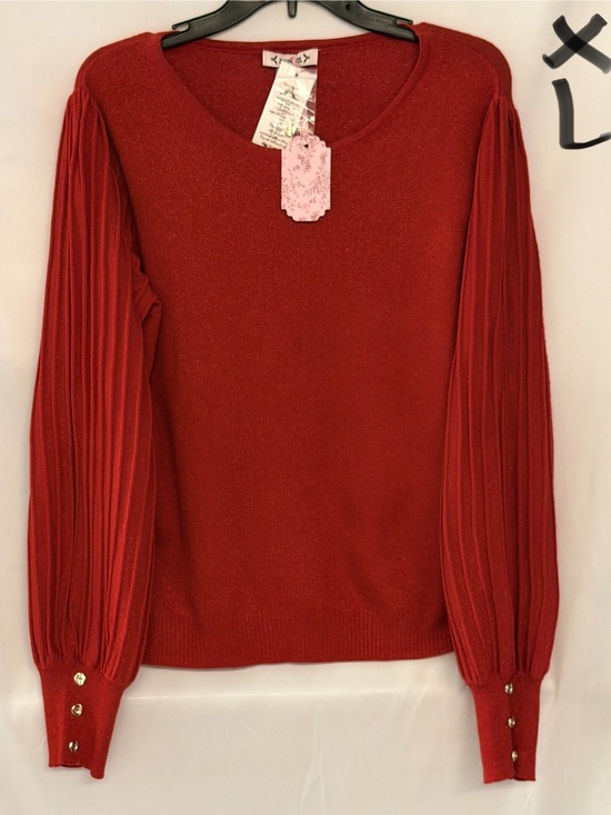 Nanette Lepore Sweaters - Nanette Lepore Red Pleated Puff Sleeve Sweater with Button Cuffs
